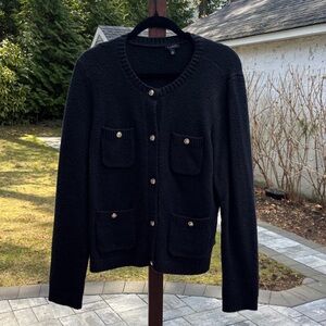Talbots Black Knit Button-Front Cardigan